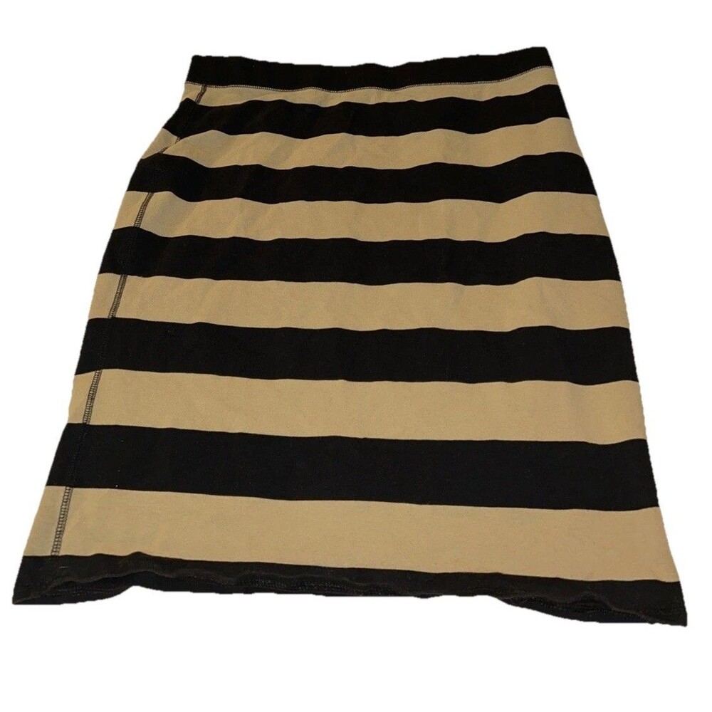 Old Navy Large Stretch Striped Beige & Black Pull On Straight Knee Length Skirt